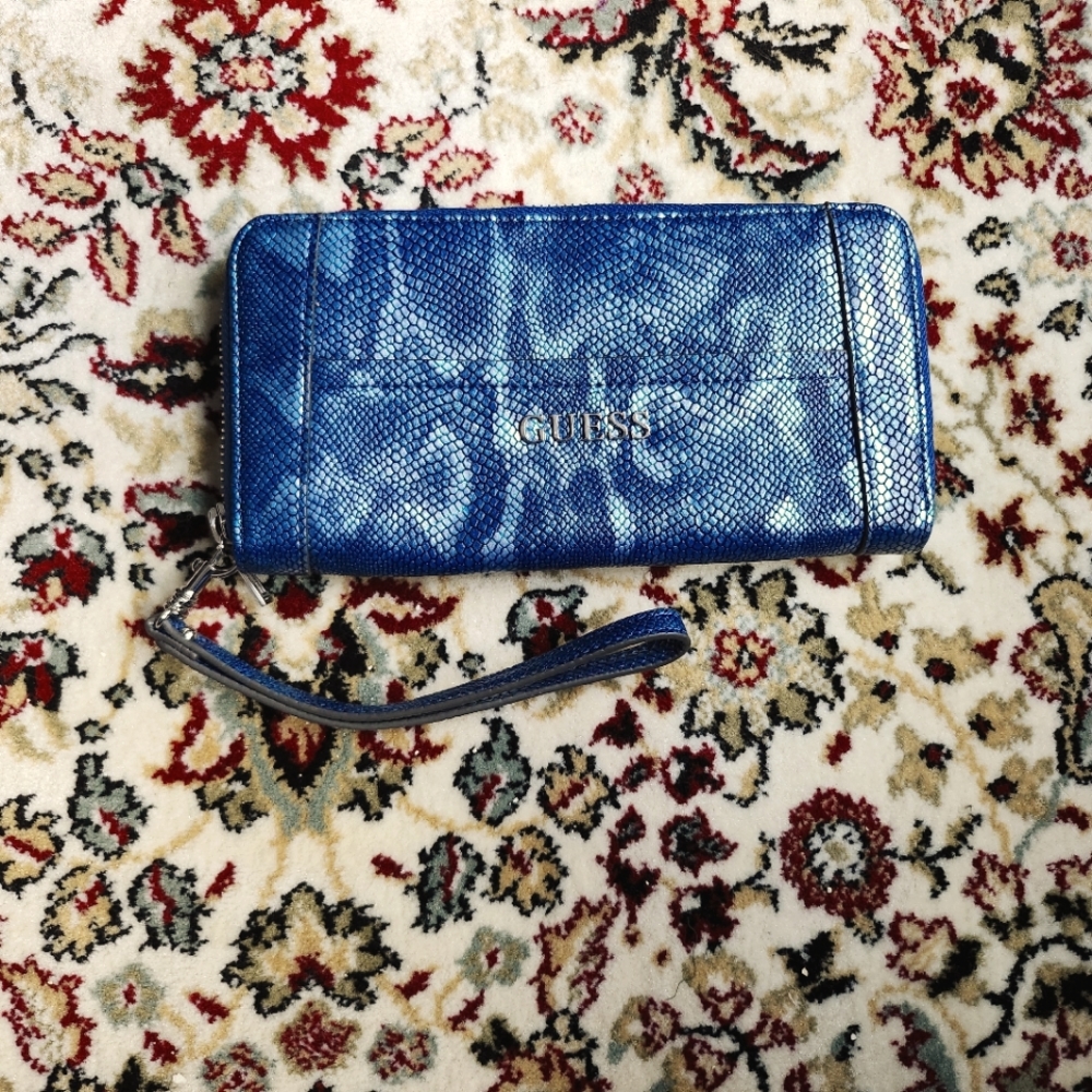 Guess Denim Leather Wristlet Wallet